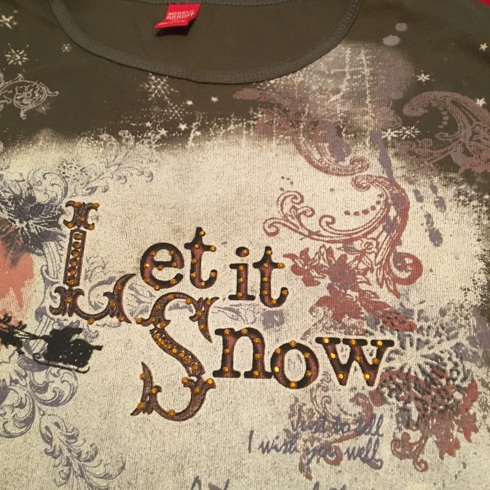Merry & Bright Woman LS Shirt Let it Snow 2X USA Christmas Holidays Season